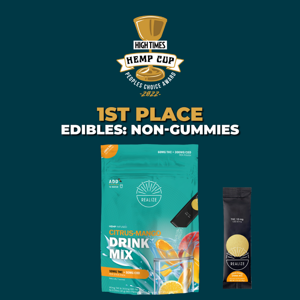 High TImes Hemp Cup 2022 - First Place Edibles: Non-Gummies, Realize Citrus-Mango Drink Mix